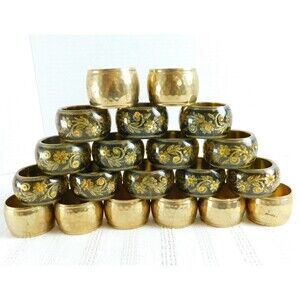 Napkin Rings Hammered Brass and Lucite Black LOT of 20, Vintage